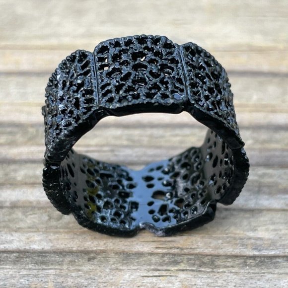 Fashion Ring Black Tone Unisex Jewelry Ring Crystal Accent Rings Size 11 - Picture 9 of 12